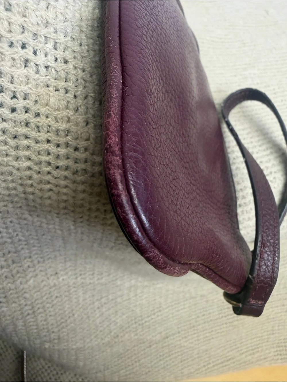 Michael Kors Burgundy soft pebbled Leather Wristlet Clutch 4 card slots inside